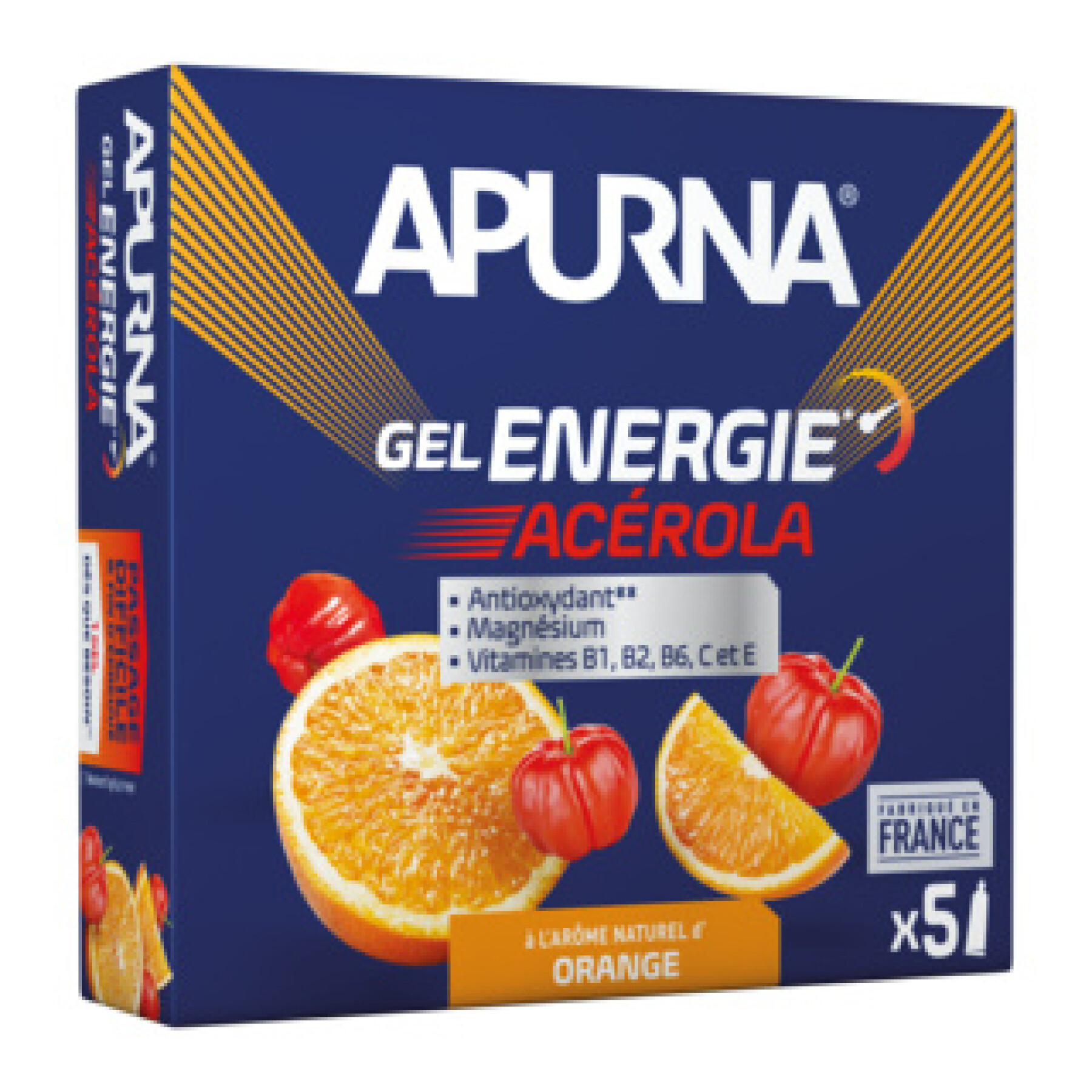 Lot de 5 gels énergétique acérola orange passage difficile dont 1 gel offert Apurna