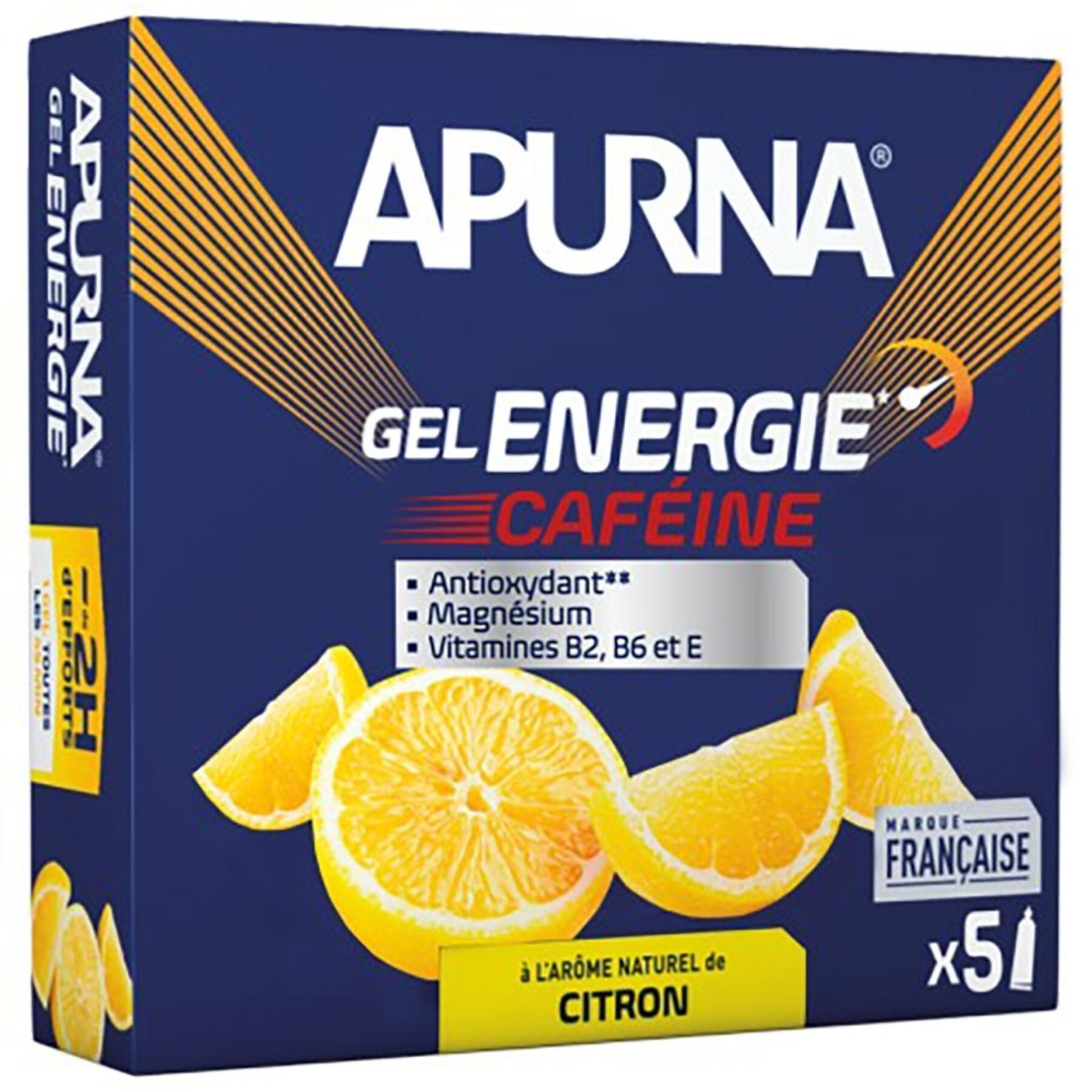Lot de 5 gels énergétique citron caféine passage difficile dont 1 gel offert Apurna