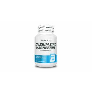 Lot de 12 pots de vitamines calcium zinc magnesium Biotech USA - 100 Comp